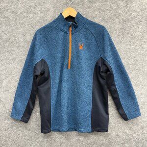 Spyder Sweater Men's Blue Orange 1/4 Zip Outbound Stryke Fleece Lined Pullover L